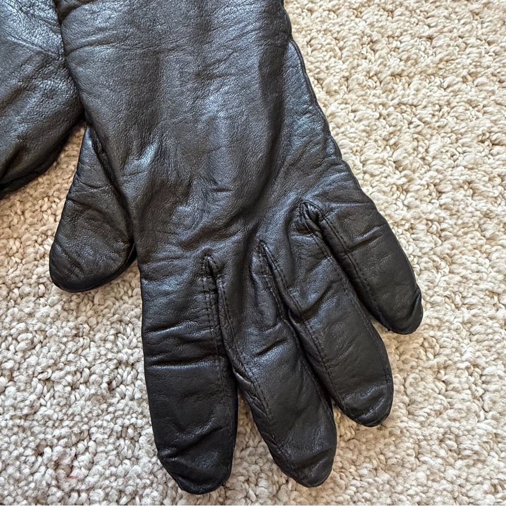 Womens Vintage Black Leather Gloves Sz 8 Lined Driving Fall Winter Classic Retro - Picture 12 of 14